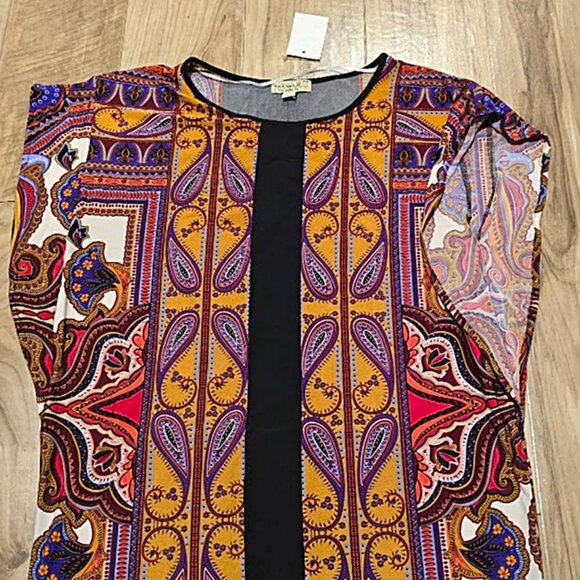 New One World Boho Paisley Tunic Dress Petite S Live & Let Live Long-Line Top - Picture 3 of 13